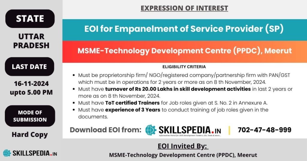 SKILLSPEDIA-EOI-PPDC-MEERUT-EMPANELMENT-2024